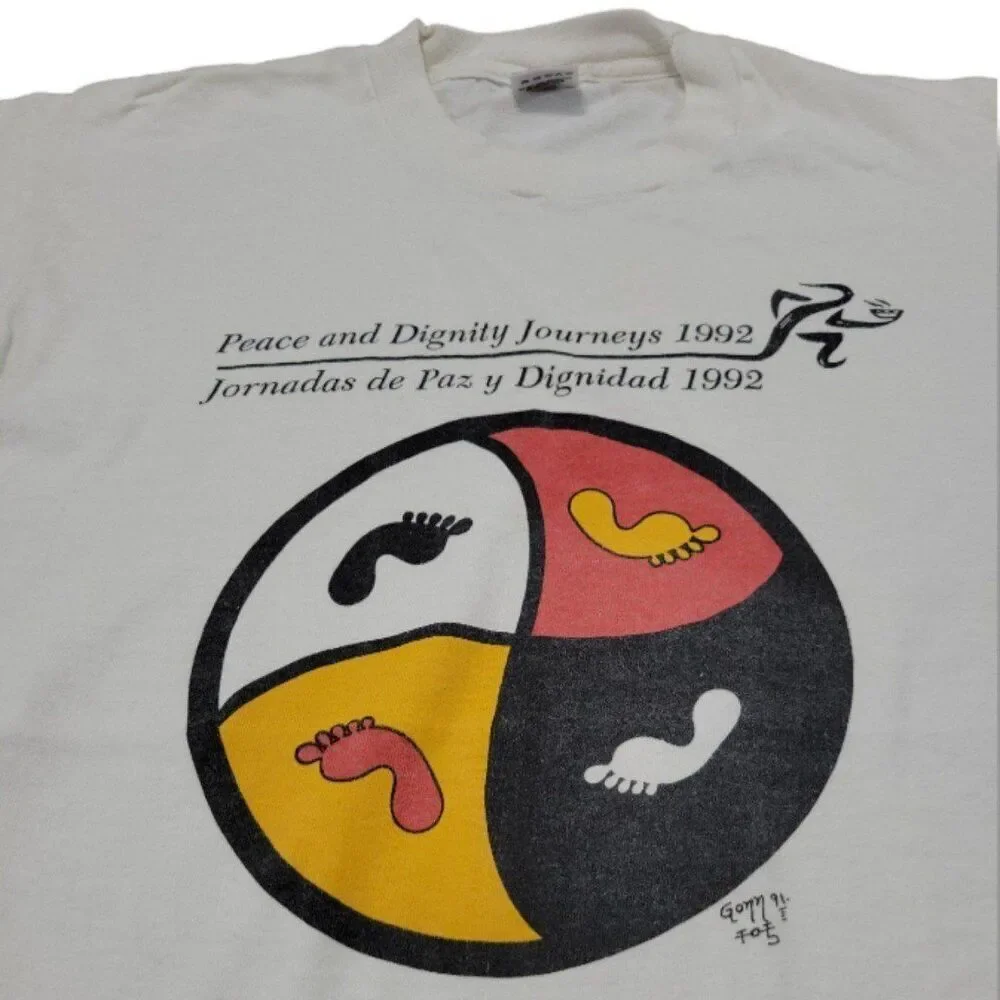 Vintage Fruit Of The Loom Shirt Size Large Peace And Dignity Journeys 1992 Print
